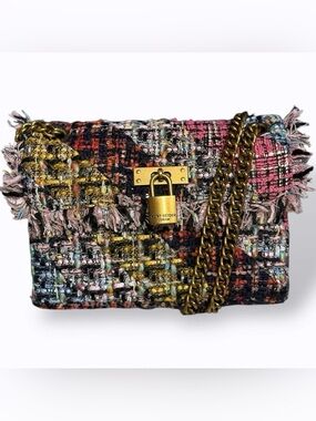 Kurt Geiger Mini Brixton Multi-Stripe Tweed Crossbody Bag EUC